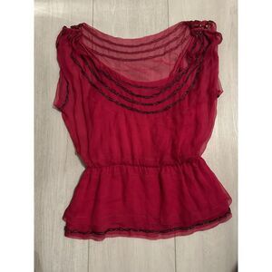 Diane von Furstenberg Embellished Pink Silk Top‎ Sz 2 - Pink - Beaded